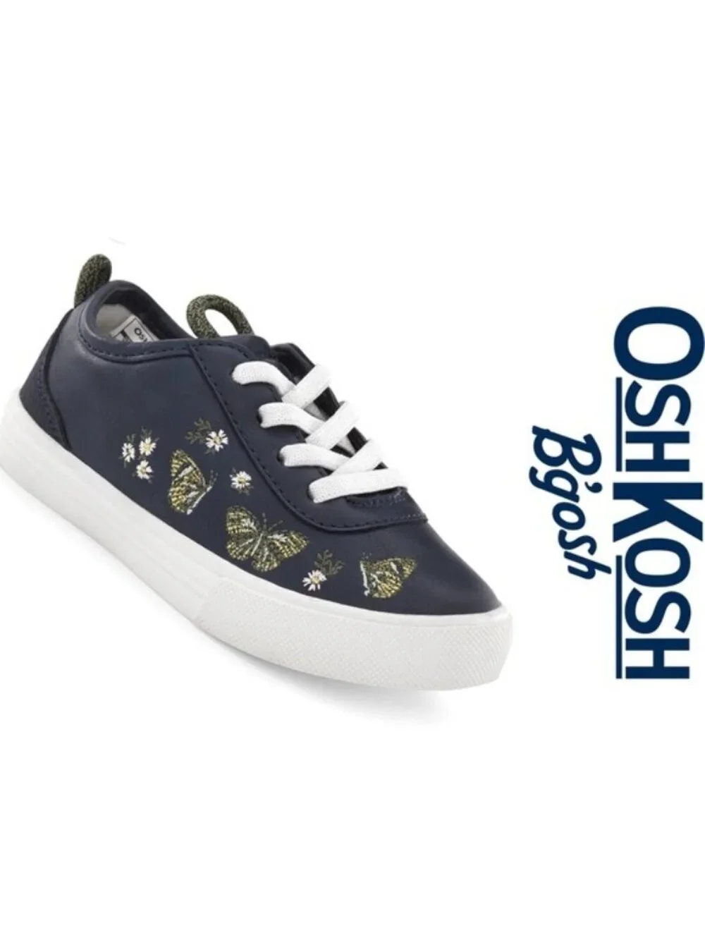 OshKosh B'Gosh | Navy and Green Embroidered Girl's Sugar Sneakers | Size 7